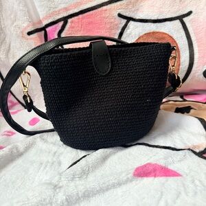 Handmade Black and Cream CCrochet Shoulder Bag